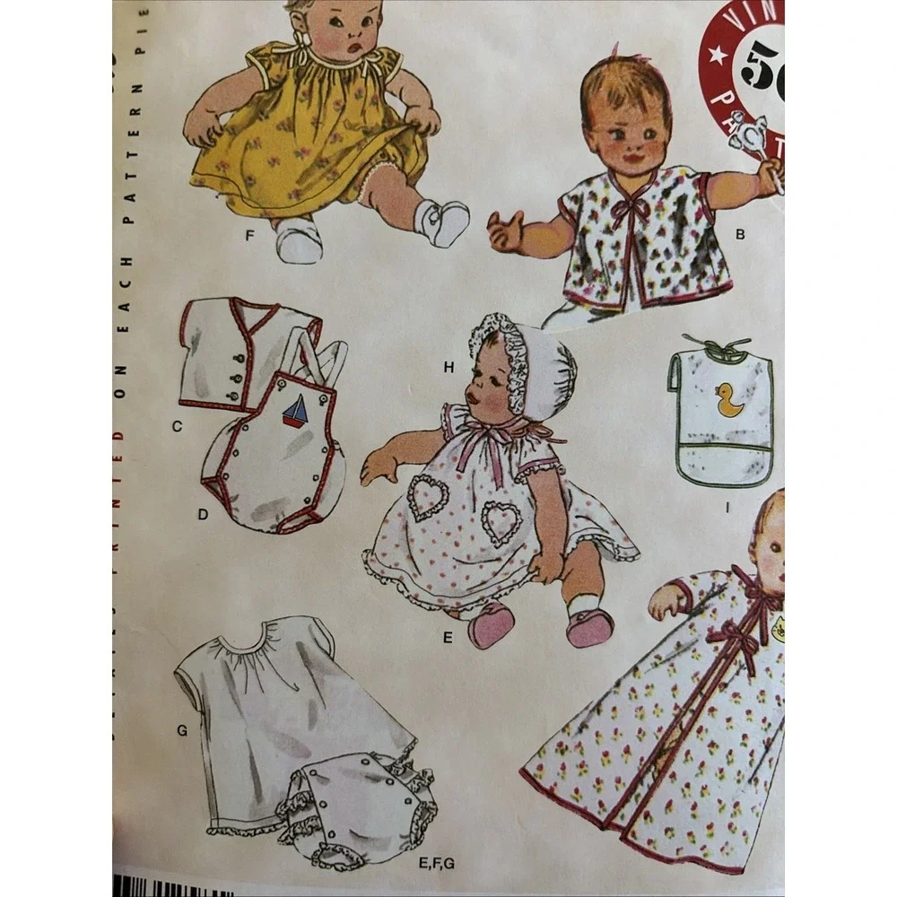 2008 Simplicity 3508 Vintage 50s Remake Baby Layette Sewing Pattern XXS-L Cut